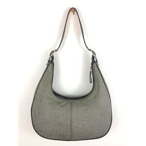 COACH Canvas Leather Shoulder Bag Authentic Gray / Black